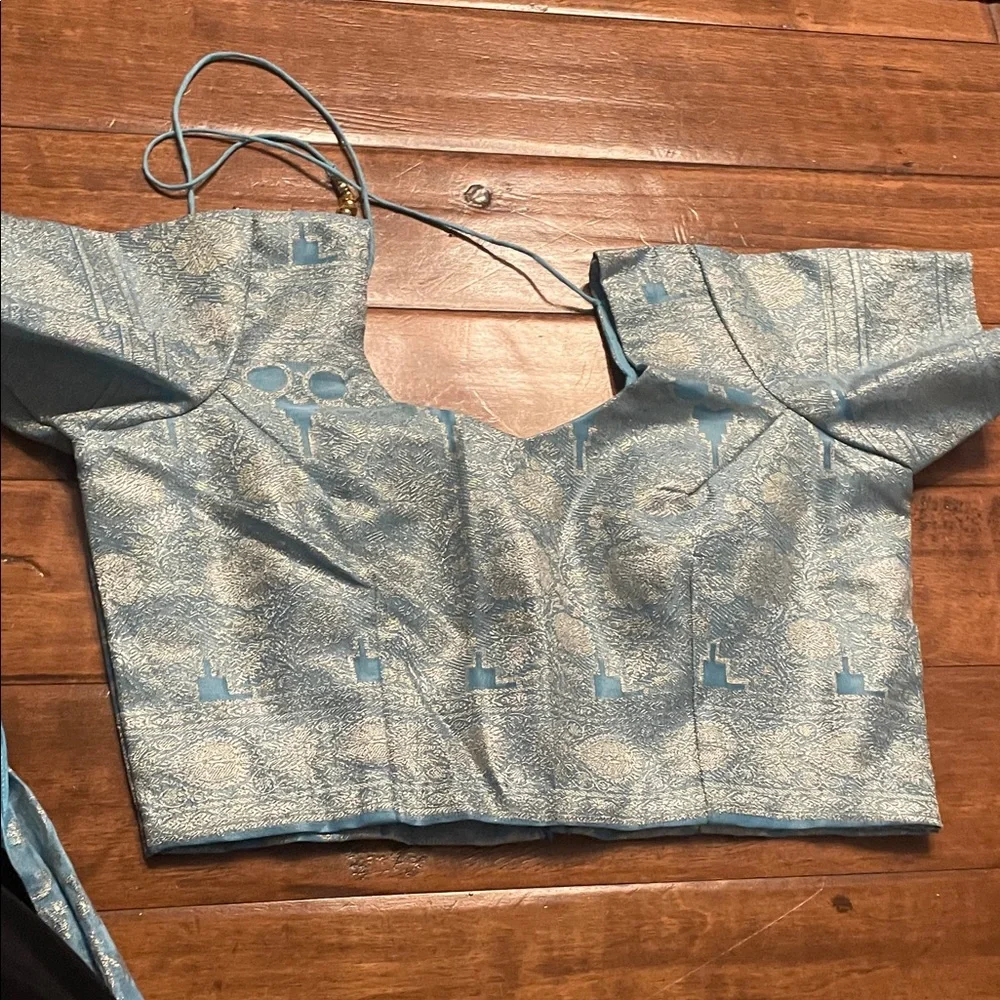 Light Blue Brocade Women's Lengha - Picture 2 of 4